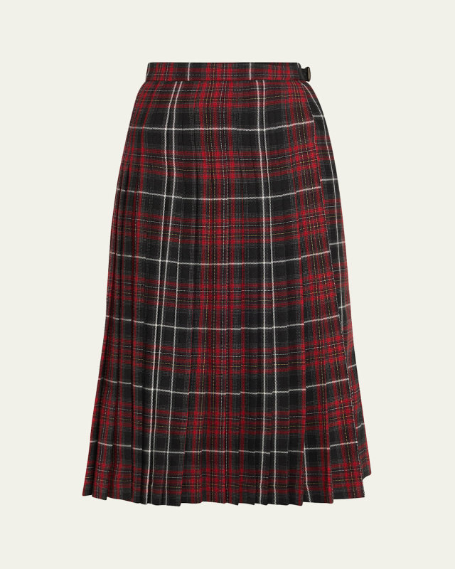 Check Pleated Wrap Midi Skirt